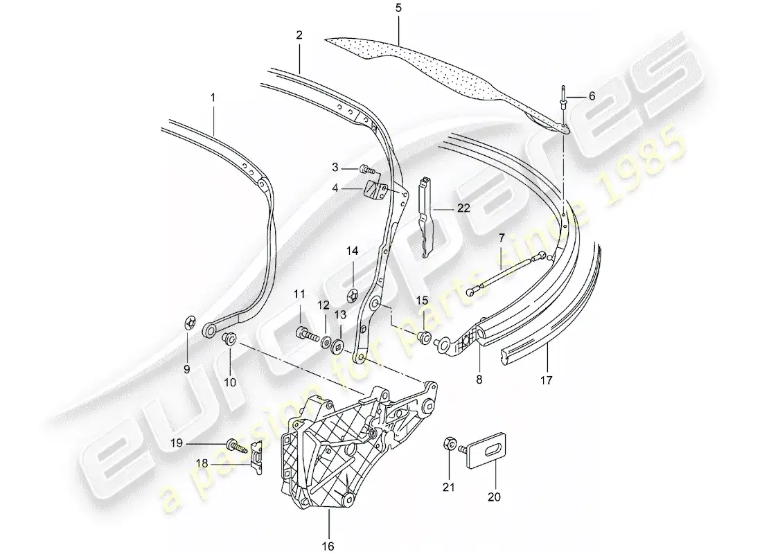porsche 1998 (996) top frame - single parts parts diagram