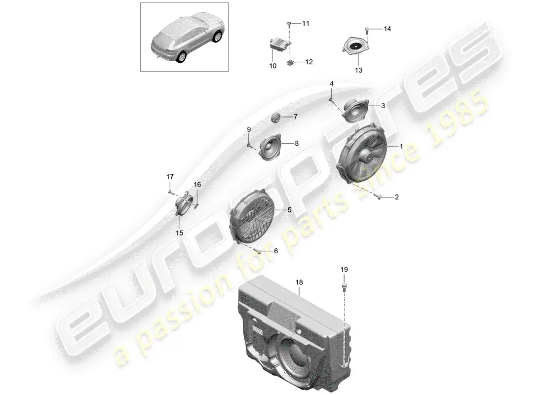 porsche 2015 (macan) loudspeaker parts diagram
