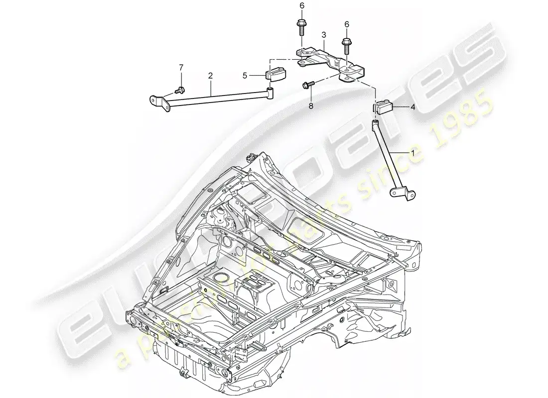 porsche 2007 (997-1 gt3) dome strut part diagram