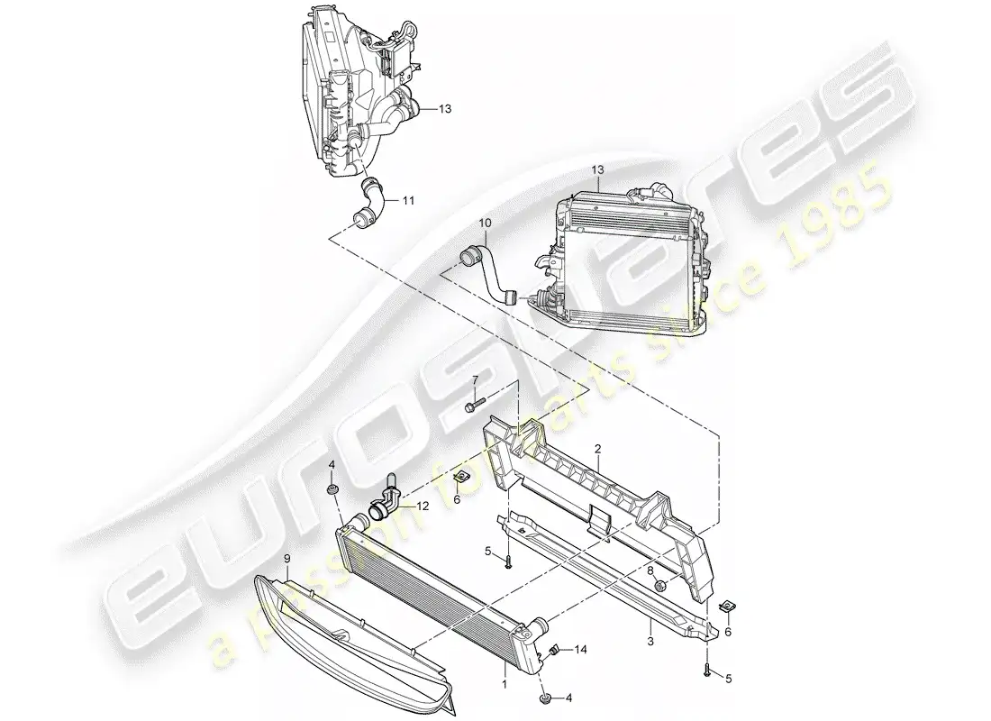 porsche 2007 (997-1 gt3) radiator part diagram