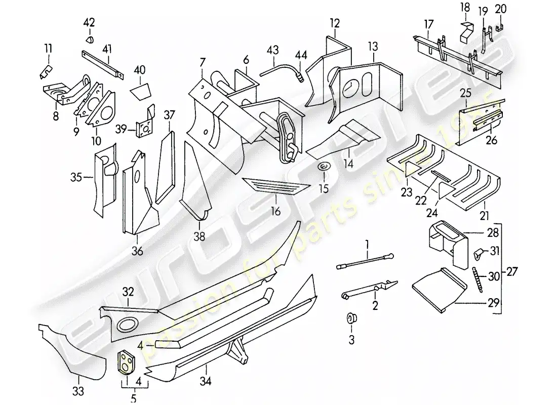 porsche 1958 (356/356a) frame - single parts parts diagram