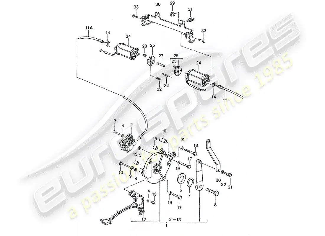 porsche 1994 (993) convertible top - driving mechanism parts diagram