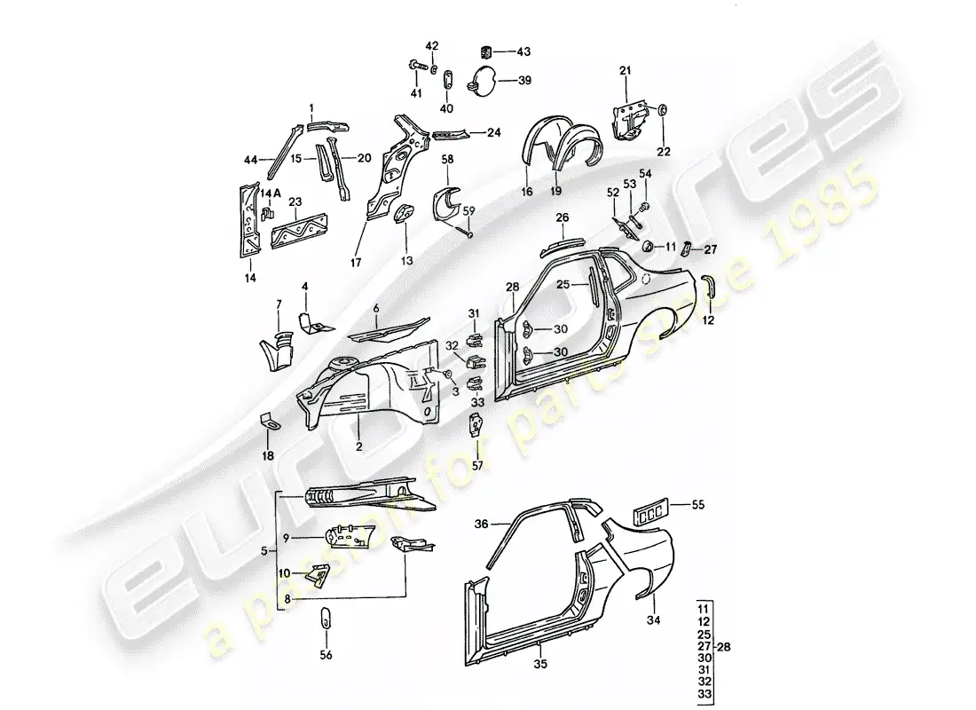porsche 1987 (924s) side panel parts diagram