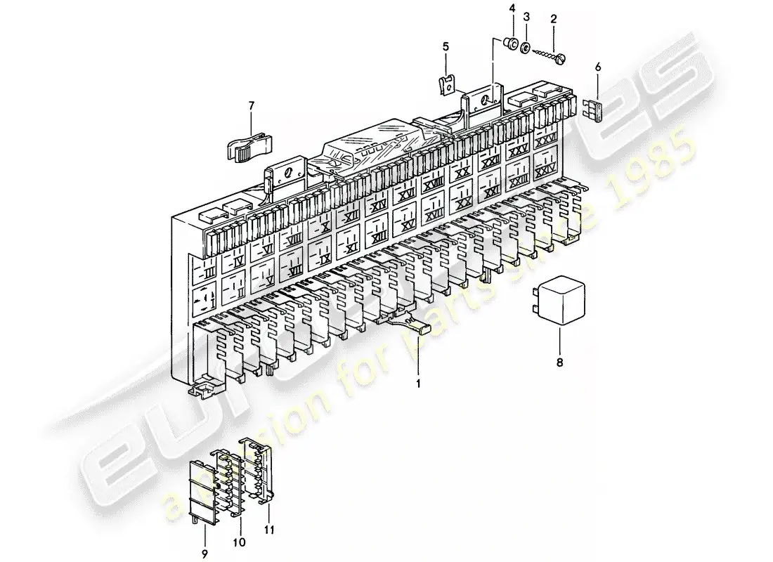 porsche 1985 (928) fuse box/relay plate - relay - fuse - f >> 92-fs848 408 - f >> 92-fs849 589 - see technical information - d - mj 1985>> parts diagram