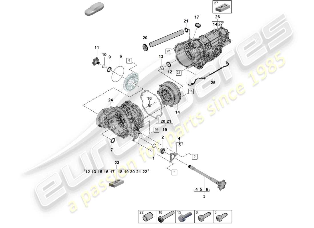 porsche 2025 (cayenne e3 pa) 8-speed automatic gearbox for vehicles with hybrid drive flanged shaft converter part diagram