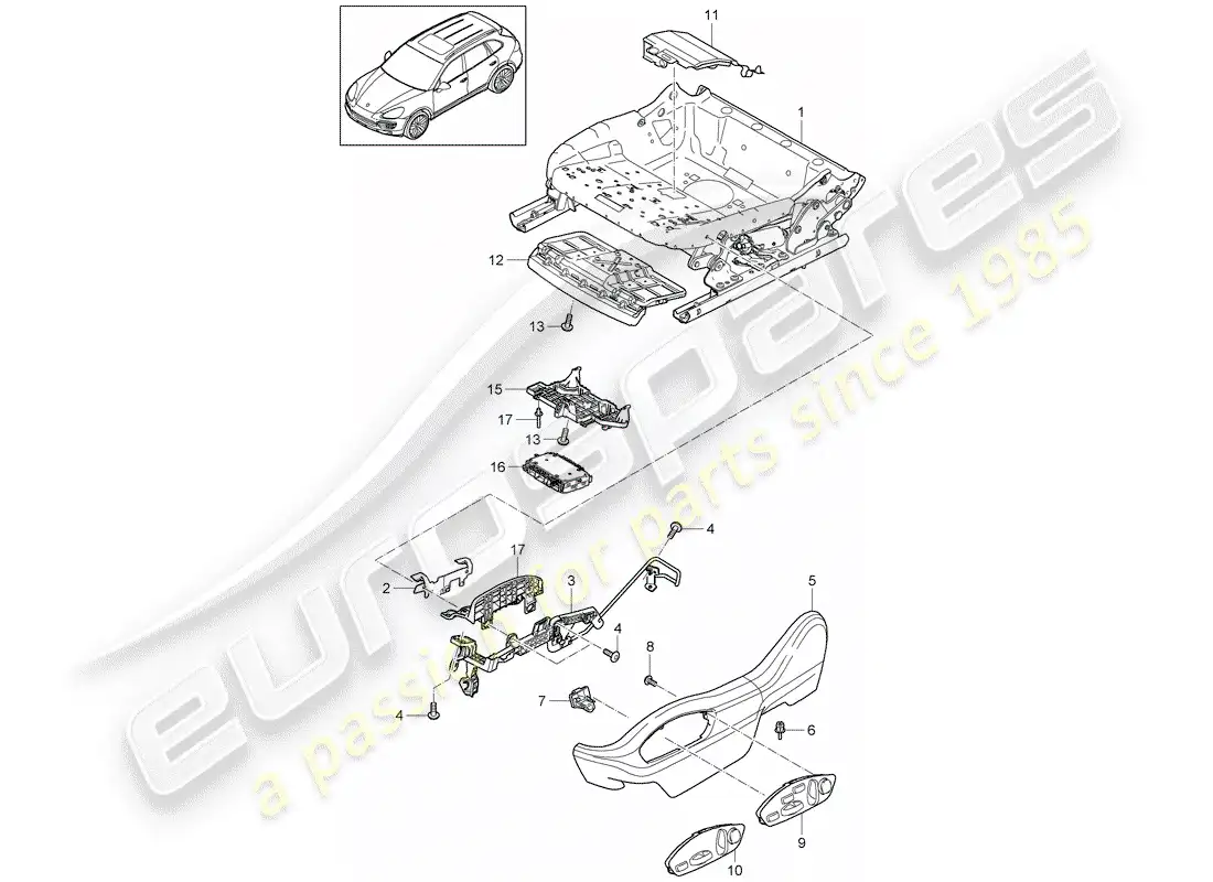 porsche 2014 (cayenne e2 92a) seat frame part diagram