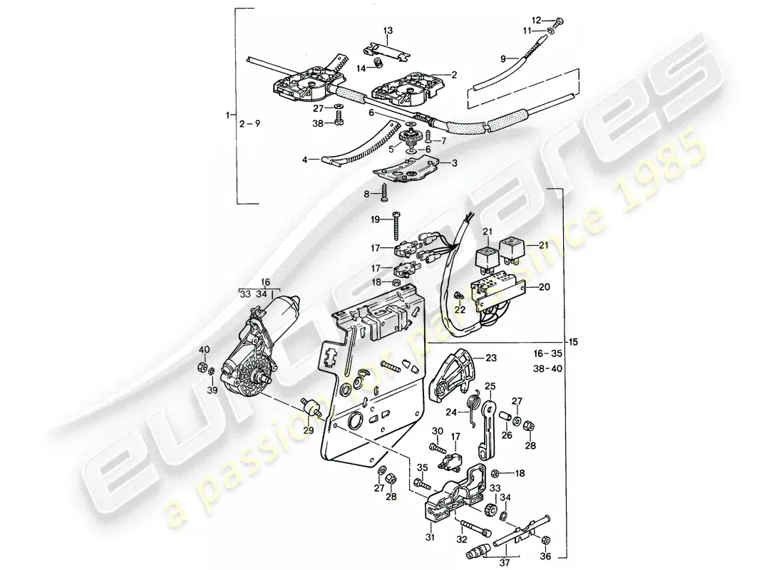 porsche 1993 (968) lifting roof - driving mechanism parts diagram
