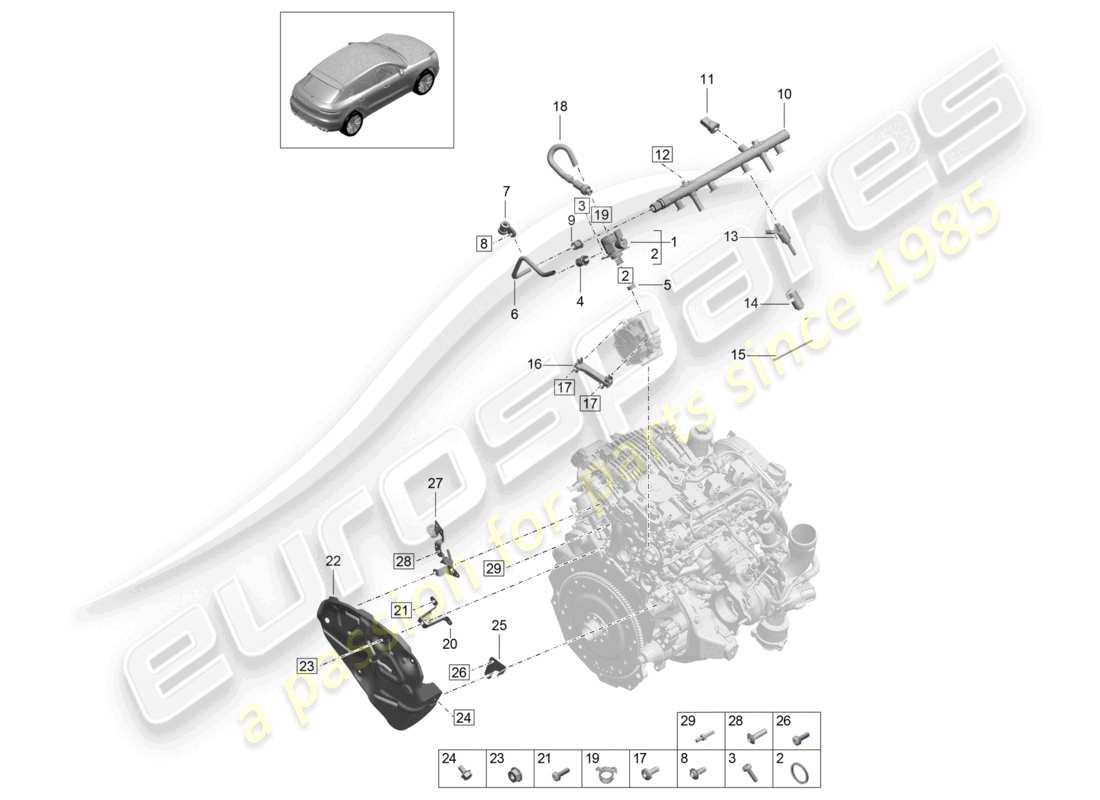 porsche 2026 (macan) fuel collection pipe high-pressure injector high pressure pump part diagram