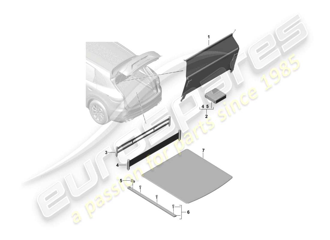 porsche 2023 (cayenne e3 9ya/9yb) luggage compartment trim luggage compartment system net partition part diagram