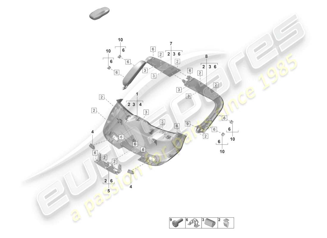 porsche 2021 (taycan 9j1-1) rear lid trim panel part diagram
