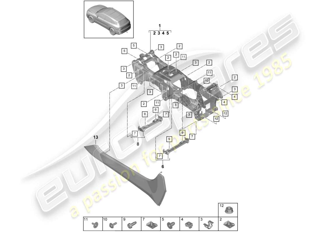 porsche 2023 (cayenne e3 9ya/9yb) centre console lower part diagram