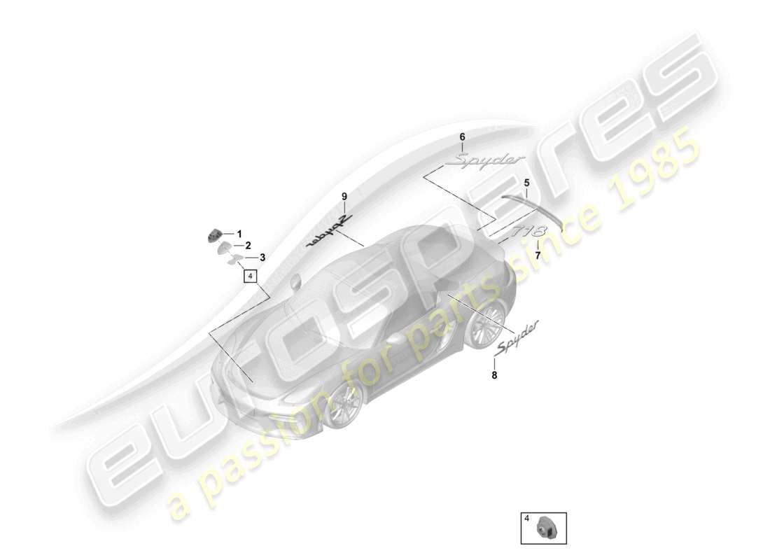 porsche 2023 (718 boxster spyder) inscriptions/lettering trim stone guard film part diagram