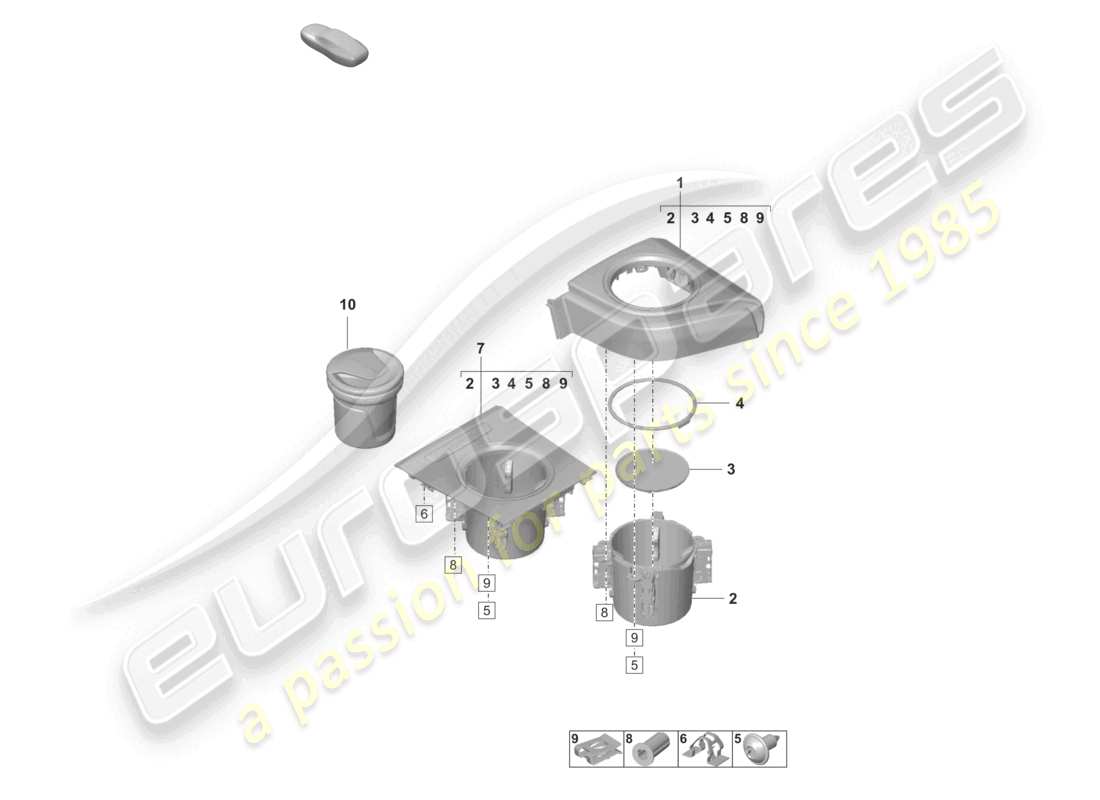 porsche 2021 (taycan 9j1-1) drinks holder ashtray insert centre console part diagram