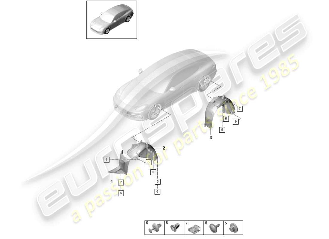 porsche 2021 (panamera 971-1) trim wheel housing liner part diagram