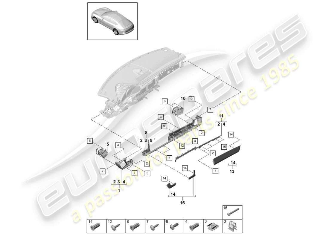 porsche 2021 (panamera 971-1) accessories front dashboard trim parts diagram