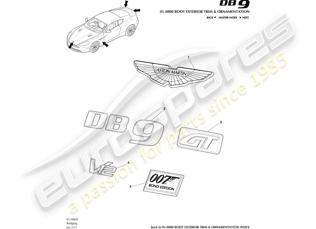 aston martin db9 (2016) badging part diagram