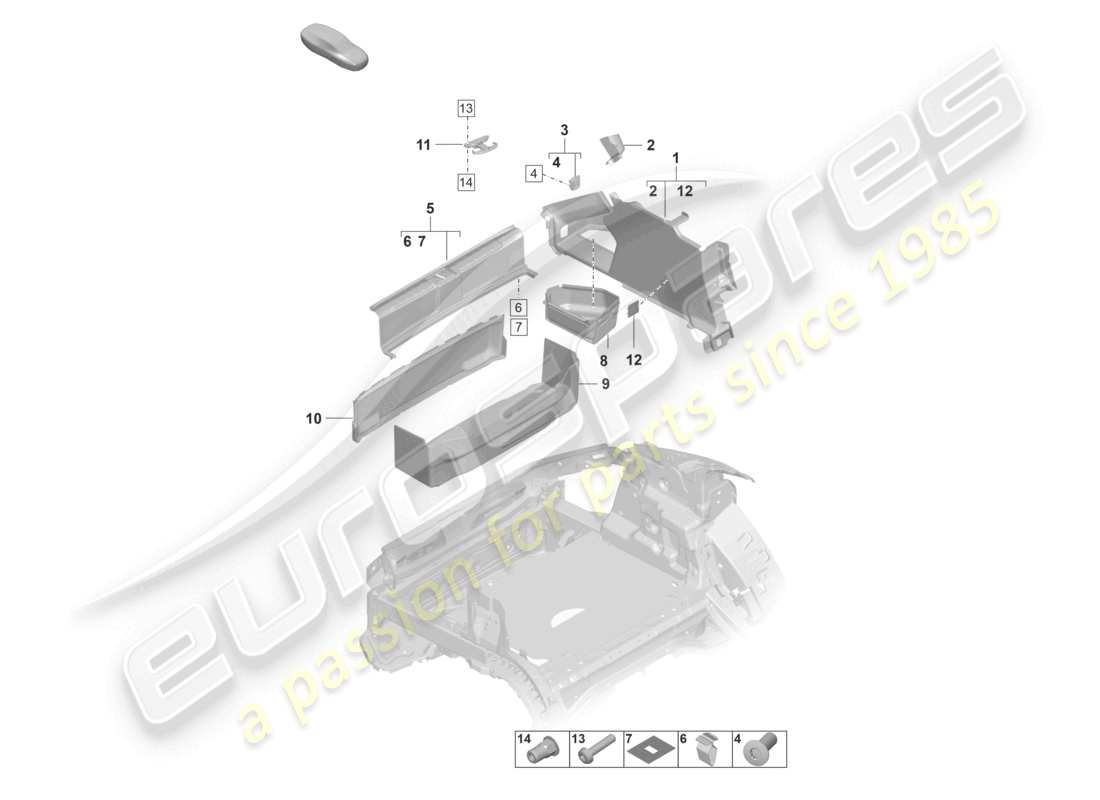 porsche 2021 (taycan 9j1-1) luggage compartment trim side part diagram