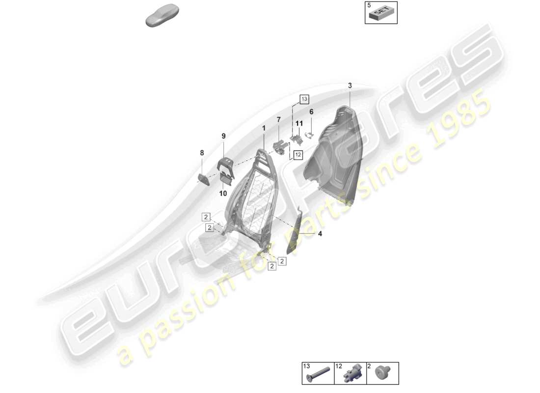 porsche 2026 (taycan 9j1-2) backrest frame standard seat comfort seat part diagram