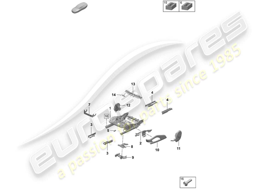 porsche 2025 (macan-e) seat frame standard seat parts diagram