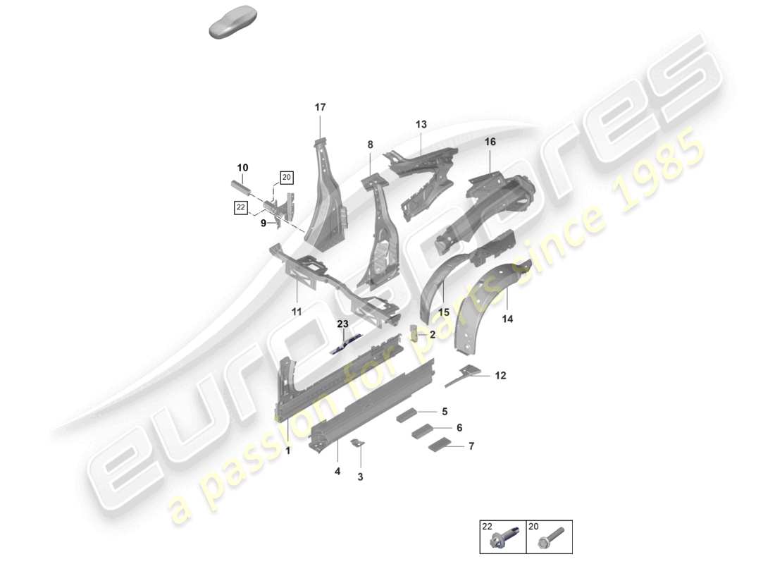 porsche 2022 (992-1 gt3/rs/st) sill inner side part gt3 part diagram