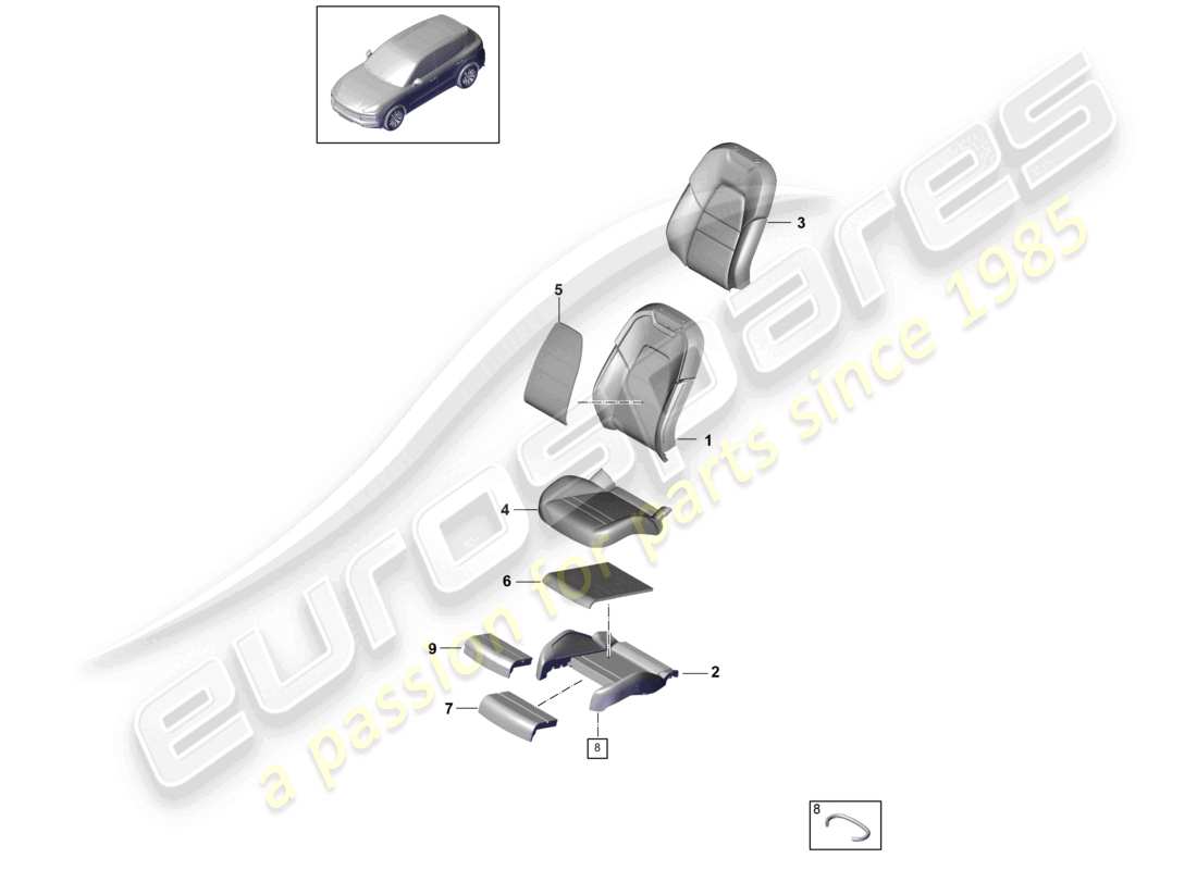 porsche 2023 (cayenne e3 9ya/9yb) foam part seat cover comfort seat part diagram