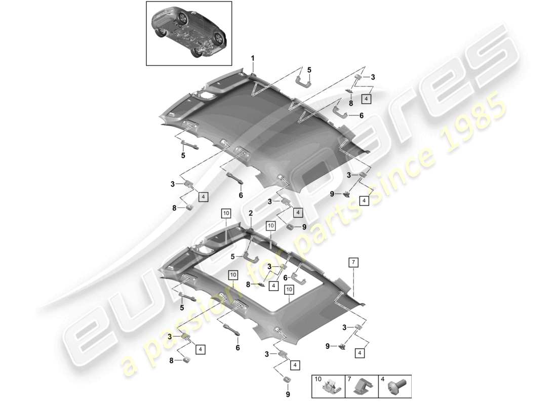 porsche 2023 (cayenne e3 9ya/9yb) roof trim and accessories part diagram