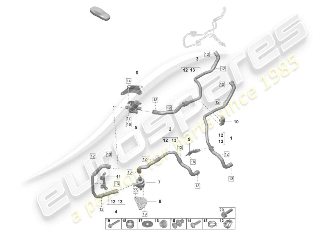 porsche 2024 (panamera 971-2) heater basic coolant hoses for petrol heater part diagram