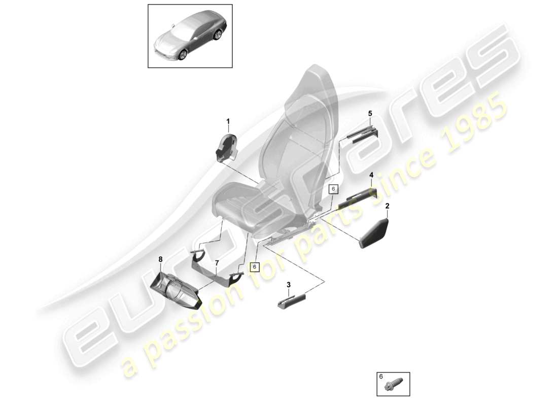 porsche 2021 (panamera 971-1) seat front (complete) no longer available standard seat part diagram