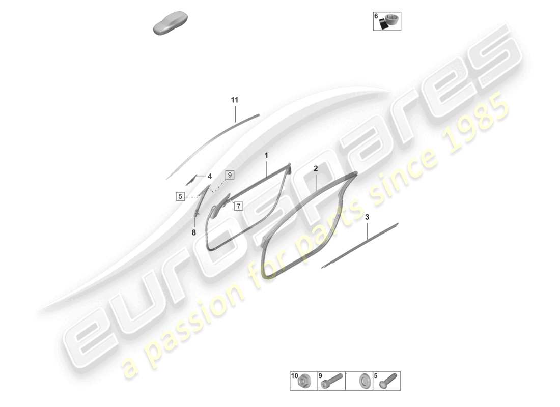 porsche 2021 (992-1 gt3/rs/st) door seal moldings part diagram