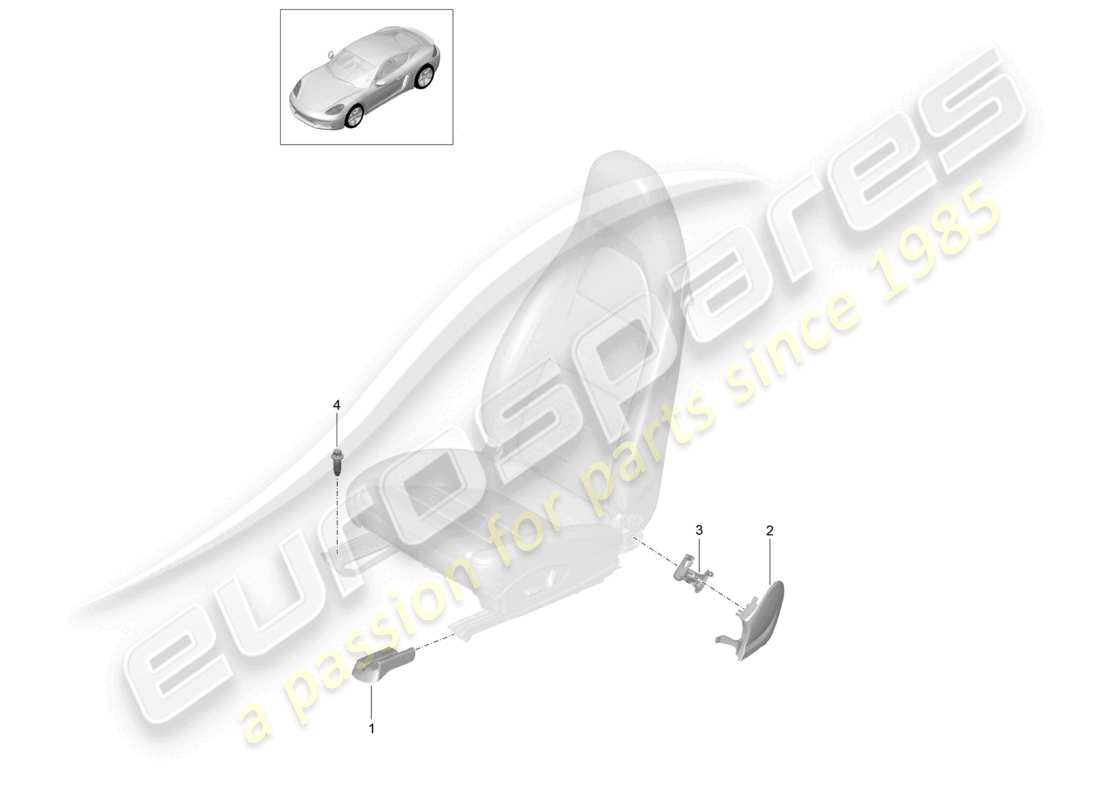 porsche 2025 (718 cayman) sports seat front sports seat plus bucket seat no longer available trim cover for guide rail part diagram