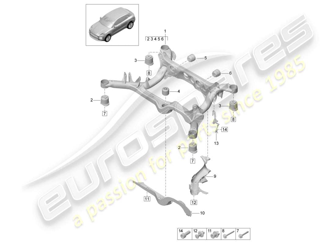 porsche 2022 (macan) suspension sub-frame part diagram