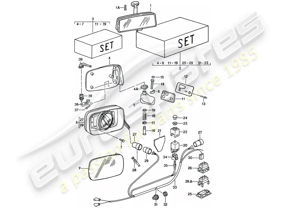 porsche 1989 (911) rear view mirror inner - rear view mirror parts diagram