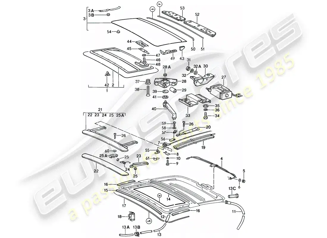 porsche 1987 (911) sunroof parts diagram