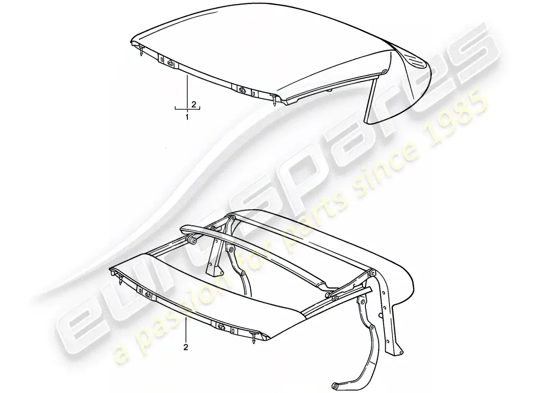 porsche 1987 (911) convertible top - top frame - manually adjustable parts diagram