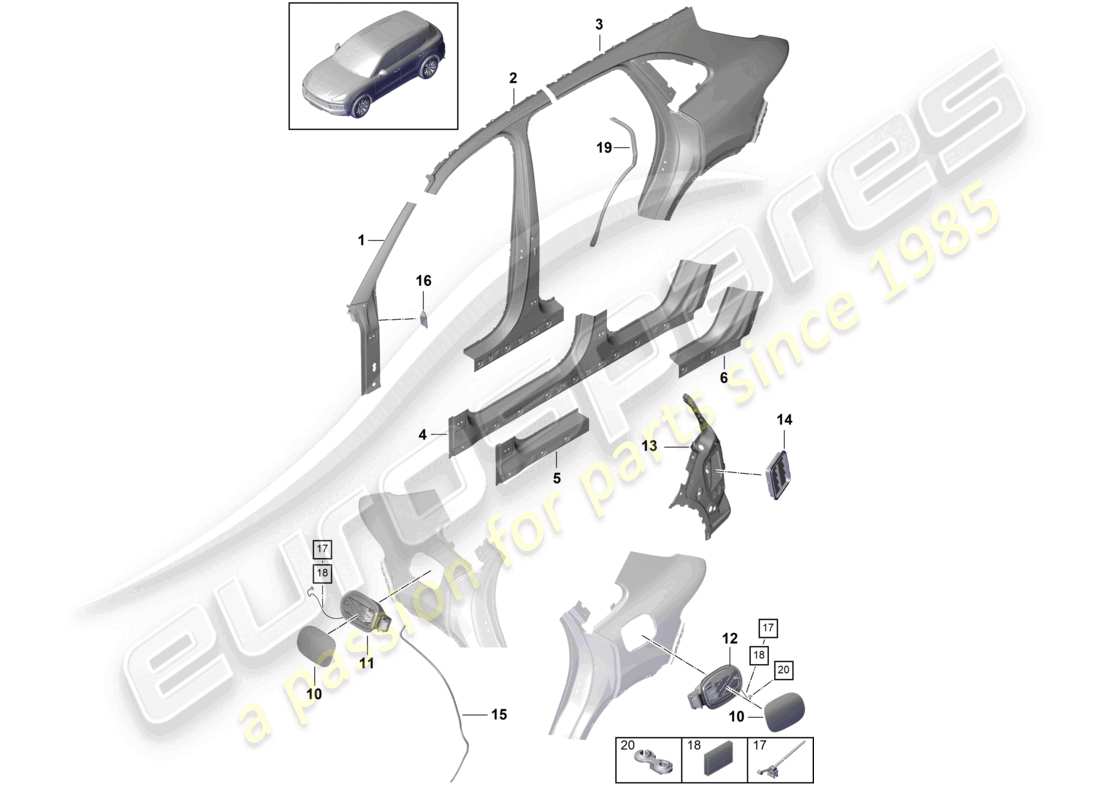 porsche 2023 (cayenne e3 9ya/9yb) side part outer sectional part - side panel part diagram