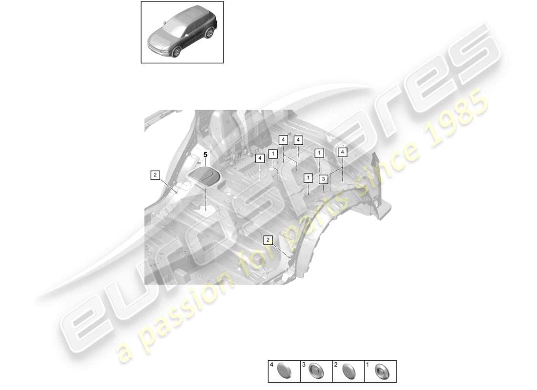 porsche 2023 (cayenne e3 9ya/9yb) bungs inner underbody rear part diagram