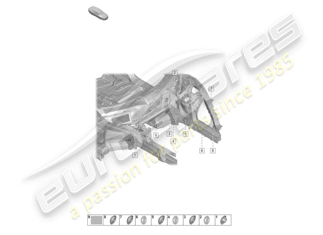 porsche 2022 (taycan 9j1-1) front end inner side member firewall part diagram