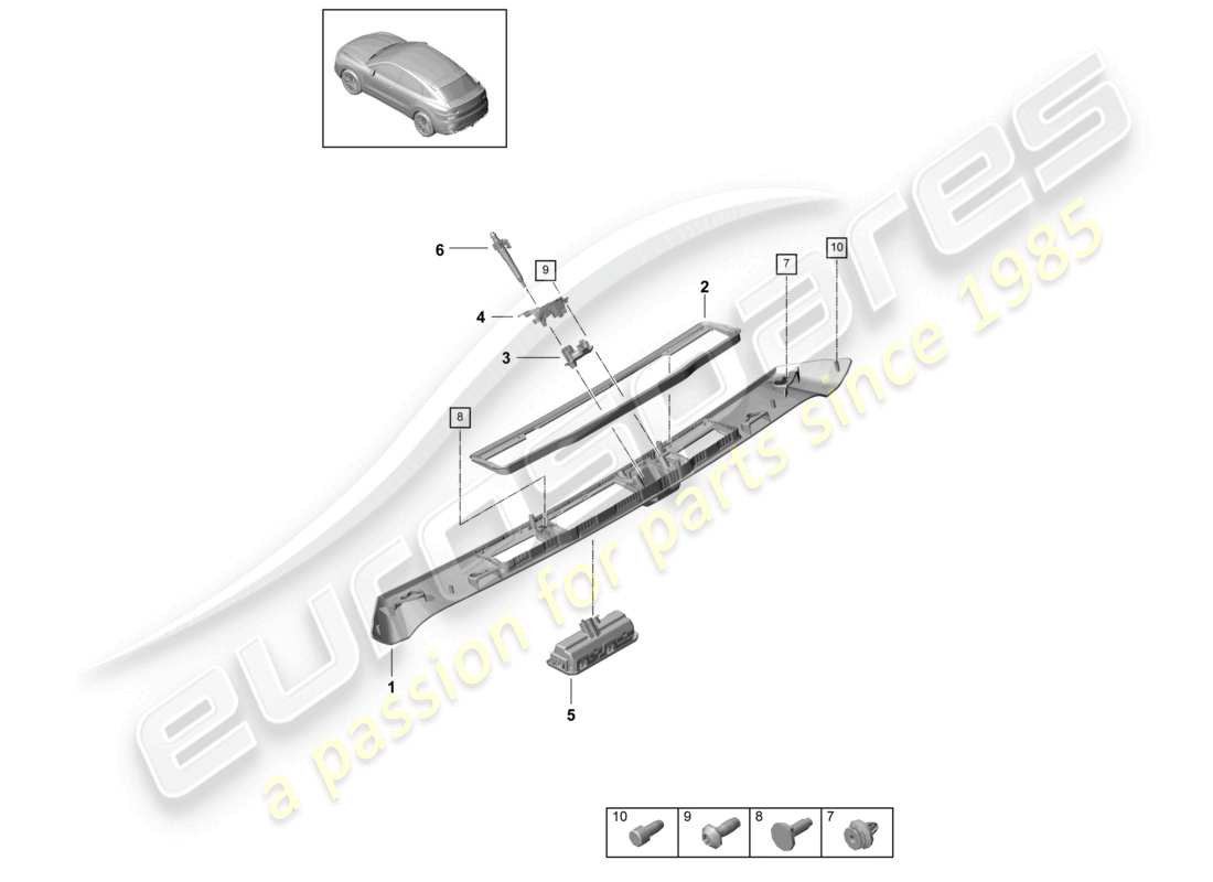 porsche 2022 (cayenne e3 9ya/9yb) rear lid grip molding part diagram