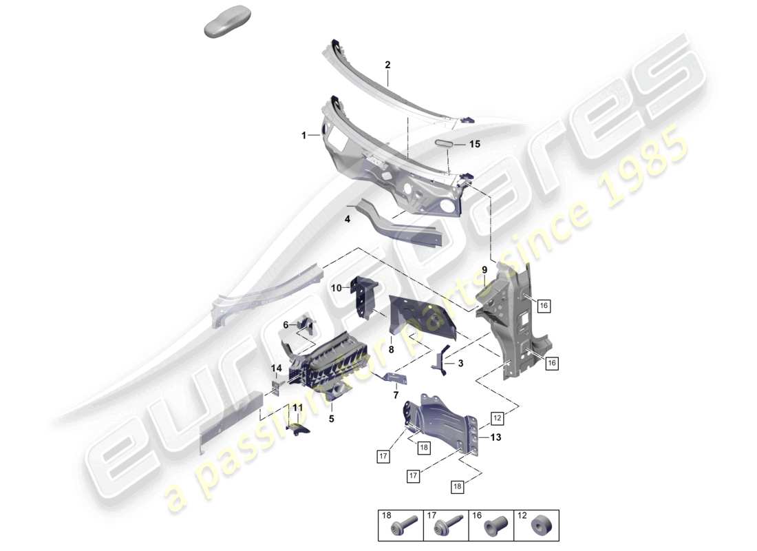 porsche 2026 (cayenne e3 pa) front end firewall wheel housing part diagram
