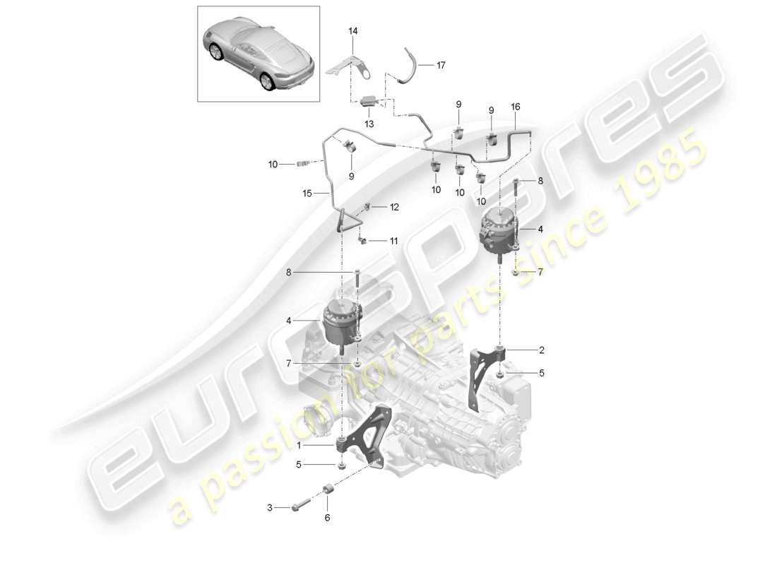 porsche 2025 (718 cayman) gearbox mounting part diagram