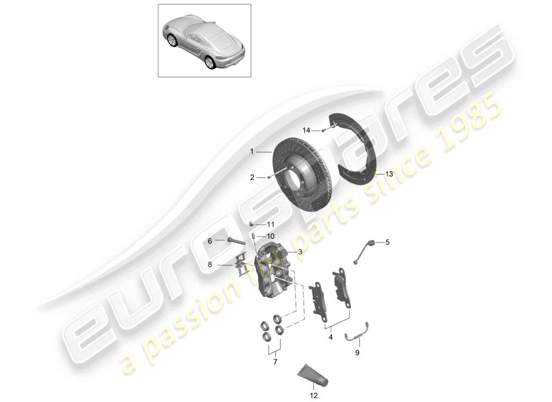 porsche 2025 (718 cayman) disc brake rear axle part diagram