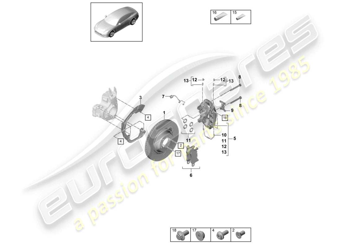 porsche 2021 (panamera 971-1) disc brake rear axle parts diagram
