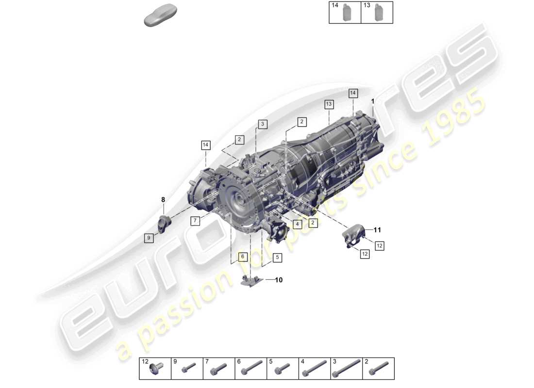 porsche 2026 (cayenne e3 pa) 8-speed automatic gearbox for vehicles with hybrid drive mounting parts for engine and transmission part diagram