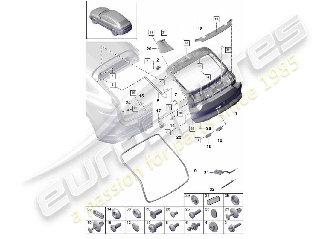 porsche 2022 (cayenne e3 9ya/9yb) rear lid coupe part diagram