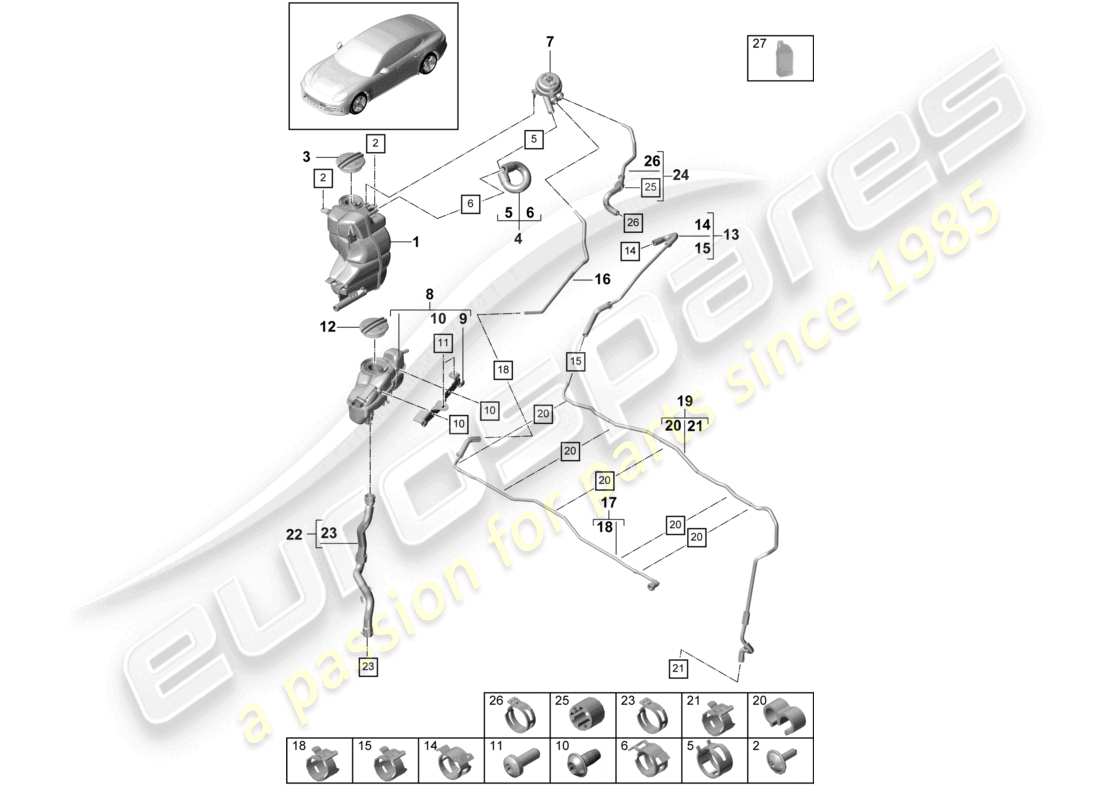 porsche 2021 (panamera 971-1) coolant cooling system for vehicles with hybrid drive part diagram