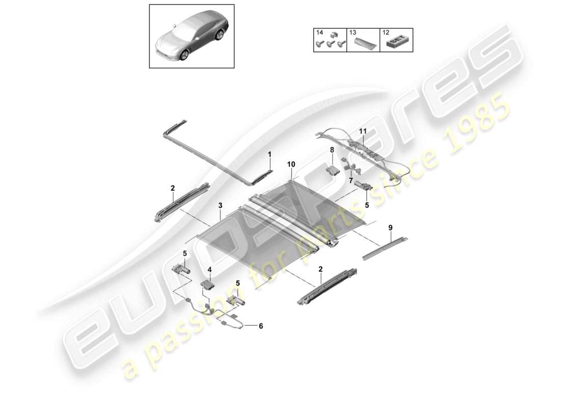 porsche 2021 (panamera 971-1) glass sliding roof accessories part diagram