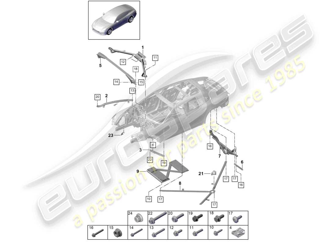 porsche 2021 (panamera 971-1) dome strut part diagram