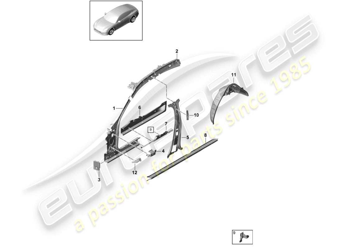porsche 2021 (panamera 971-1) side part inner parts diagram