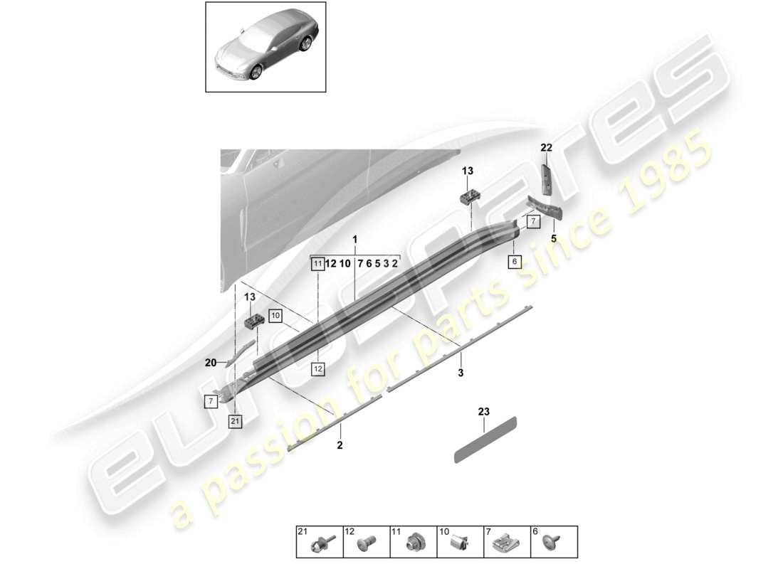 porsche 2021 (panamera 971-1) side member trim parts diagram