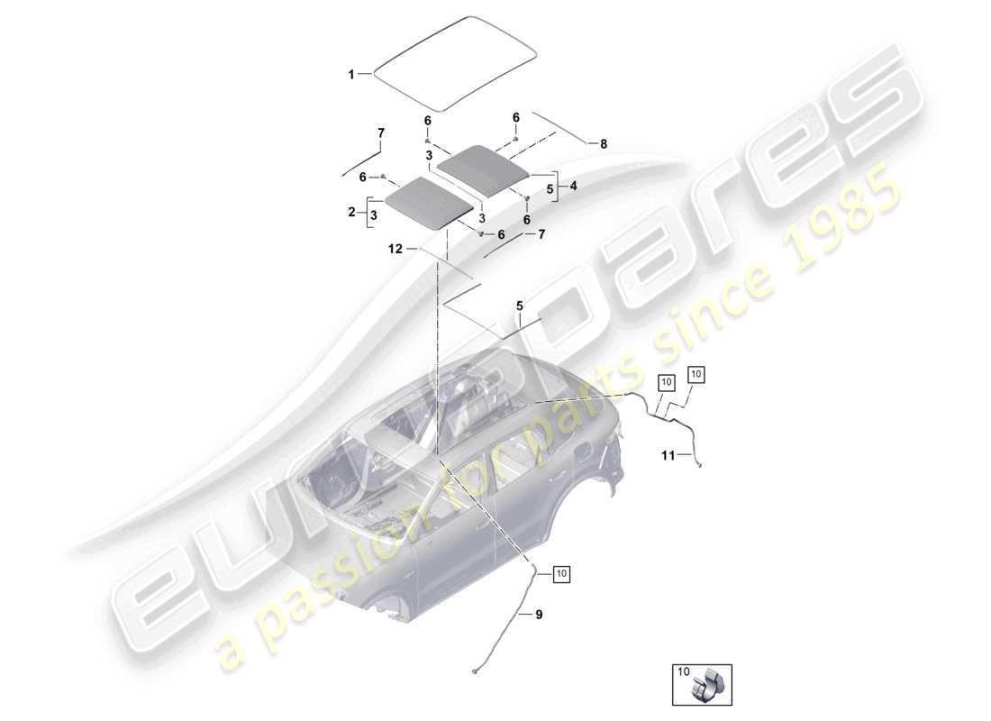 porsche 2025 (cayenne e3 pa) glass roof accessories cover water drainage hose part diagram